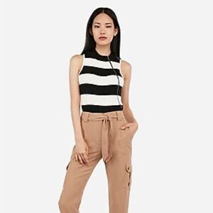 Express Mock Neck Zip Front Striped Sleeveless Sweater